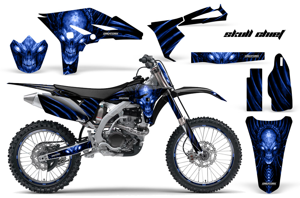 Yamaha YZ250F 2010-2012 Graphics Kit Skull Chief Blue Black NP Rims